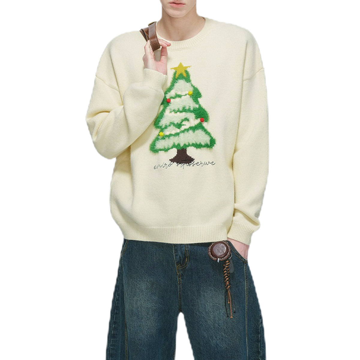 Explosiones transfronterizas de tamaño europeo de tamaño grande atmósfera de árbol de Navidad camisetas de punto suéter toallas de hombre bordadas tridimensionales otoño y invierno fábrica al por mayor