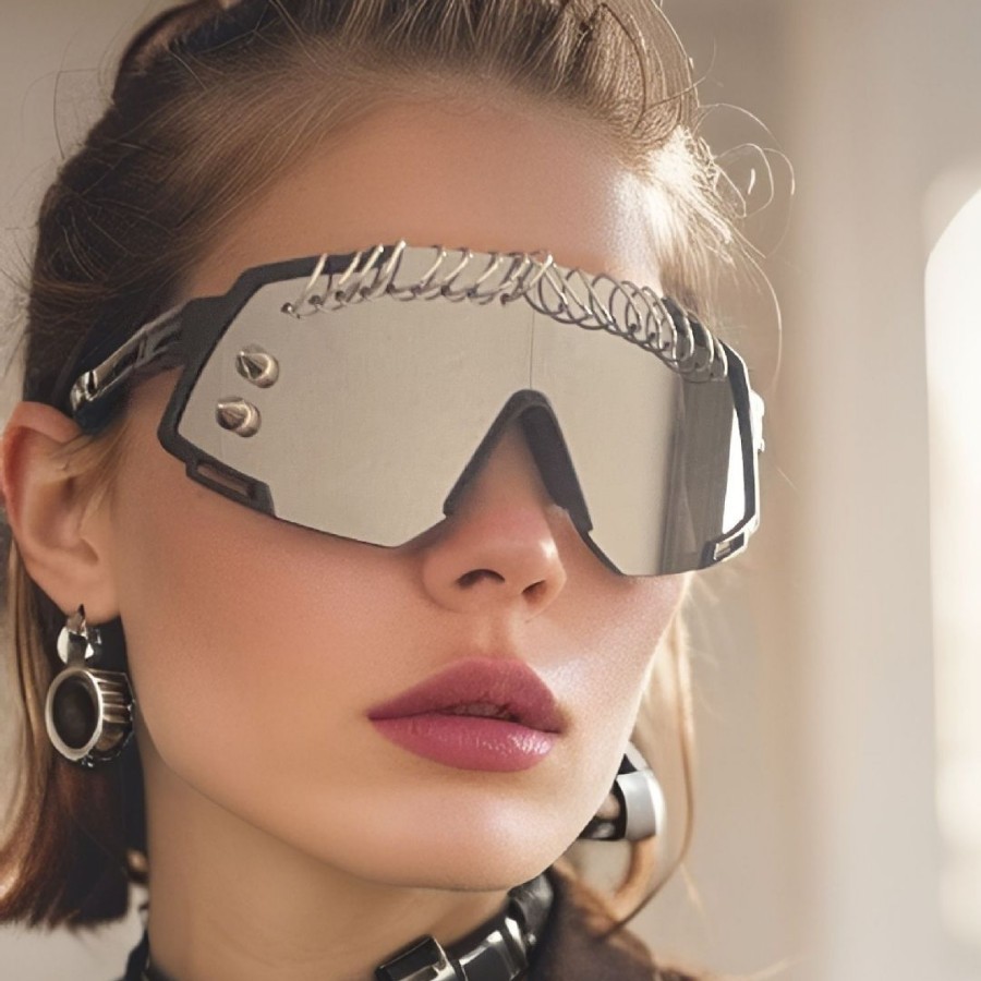 Iron ring riding glasses punk personality party sunglasses mountaineering windproof sunglasses sports fashion hip-hop glasses