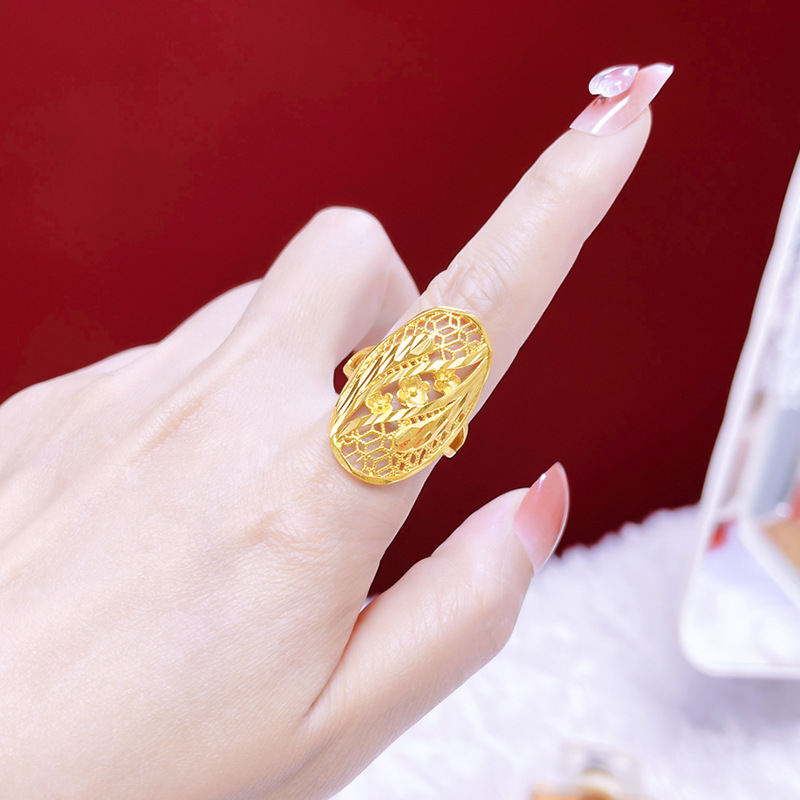 Anillo grande de la ley antigua de oro de arena vietnamita para damas que no se desvanece durante mucho tiempo, joyería de anillo abierto de estilo explosivo transfronterizo de simulación de latón