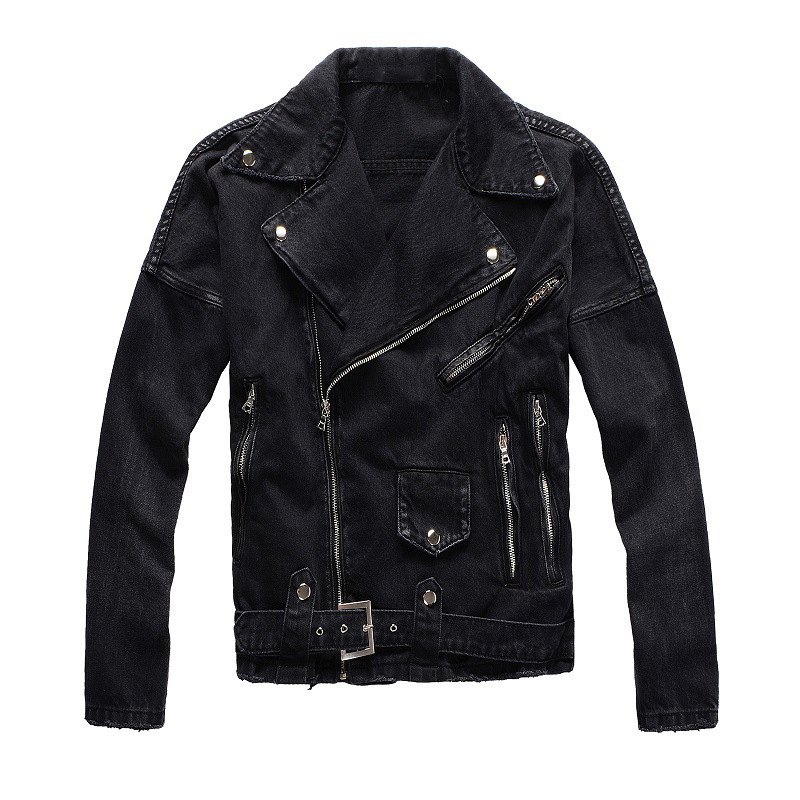 Trend short denim jacket with zipper, punk style, slim fit, American style 4