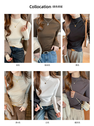 Thread half-height crew neck women's underpant with crossover sleeves, modal long sleeve autumn winter outerwear, high-end upper garment