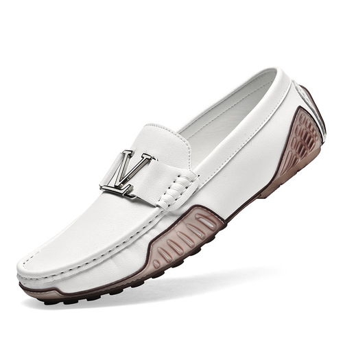 Genuine leather plus velvet bean shoes, winter warm trendy casual leather shoes, British one-legged driving shoes, large size men's shoes