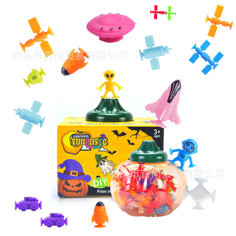 Cross-border Halloween Pumpkin Bucket Sucker Sticky Music Aviation Rocket Alien Double Color Bee Sucking Music Toy Cross-border Halloween Pumpkin Bucket Sucker Sticky Music Aviation Rocket Alien Double Color Bee Sucking Music Toy