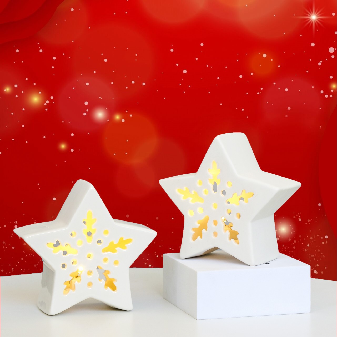 Cerámica de cinco puntas estrella candelero creativo vela taza puede iluminar la cena decoración Vintage artesanía lámpara de estrella al por mayor