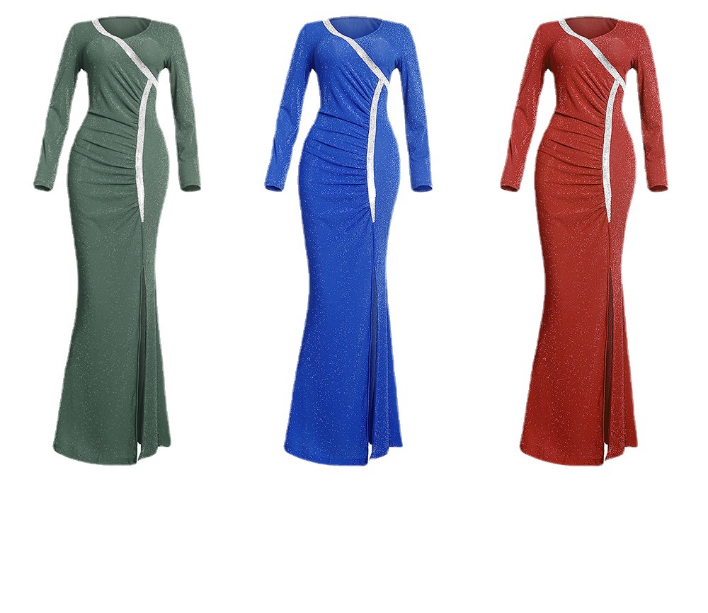 Abbigliamento donna commercio estero signore abito da sera caldo diamante scollo a V gonna lunga_voghion.com