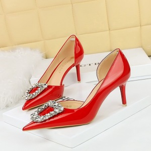 638-AK30 European and American style banquet women's shoes with thin heels, high heels, patent leather, shallow mou