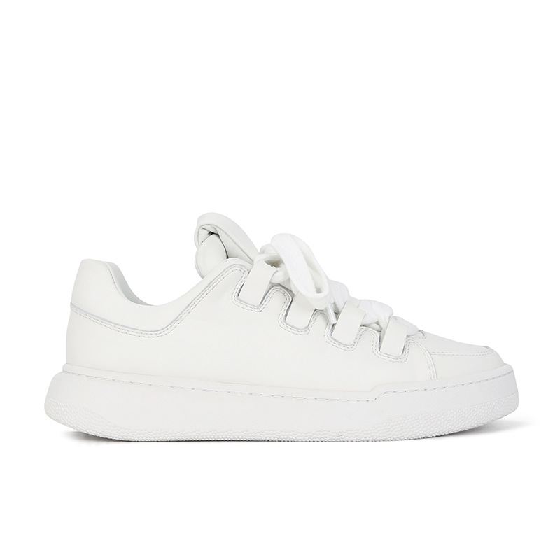 Chaussures blanches pour femmes, en cuir véritable respirant, multifonctionnelles, à lacets et semelle épaisse._voghion.com