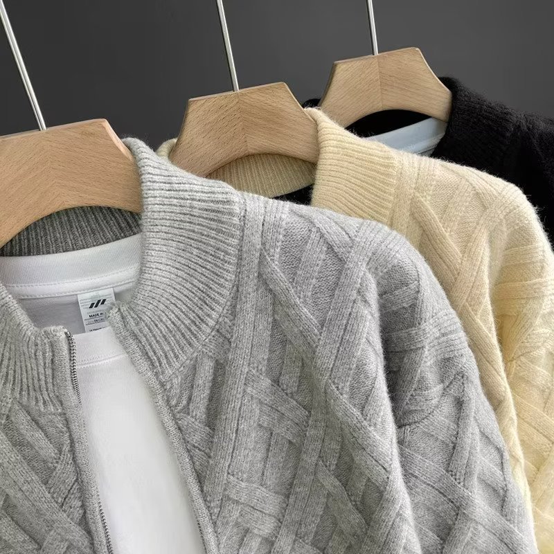 Explosiones transfronterizas de tamaño grande europeo jersey cardigan suéter chaqueta de hombre chaqueta con cremallera collar fábrica de negocios al por mayor