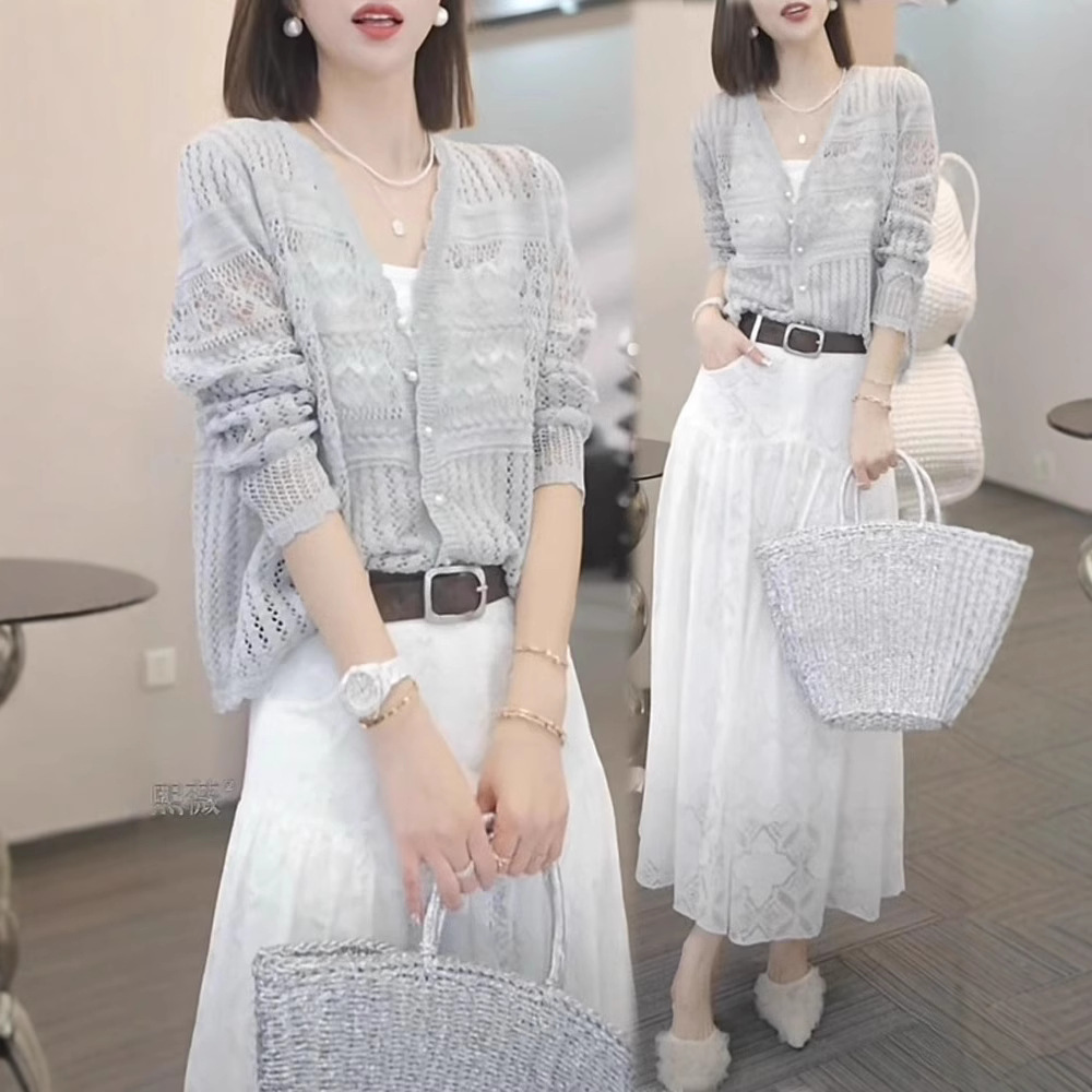 Summer New Style Elegant Long Sleeve Knitted Cardigan Women's Top Unique Beautiful Sweet Coat Fashionable Thin Blouse