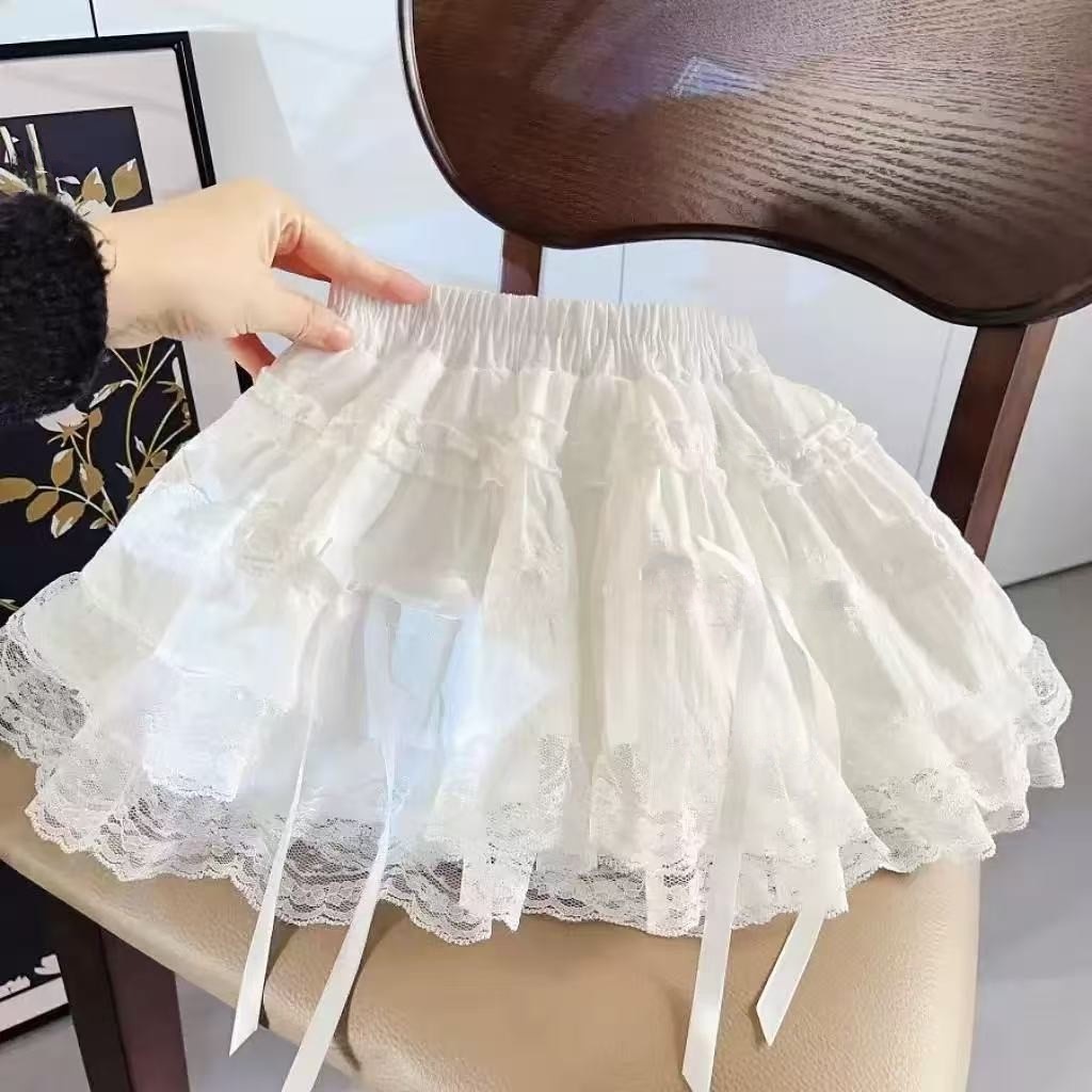 Niñas de encaje pastel falda falda de busto de verano para niños falda corta de estilo extranjero falda de princesa bebé arco