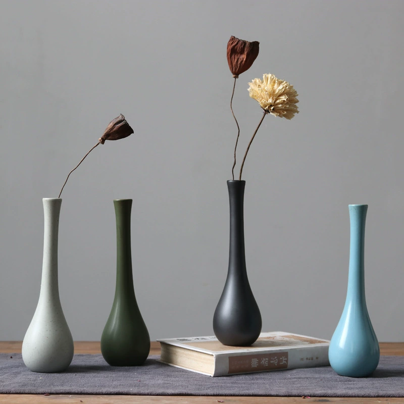 Jingdezhen new Chinese flower arrangement ornaments desktop decoration Zen living room retro craft ceramic vase jade bottle