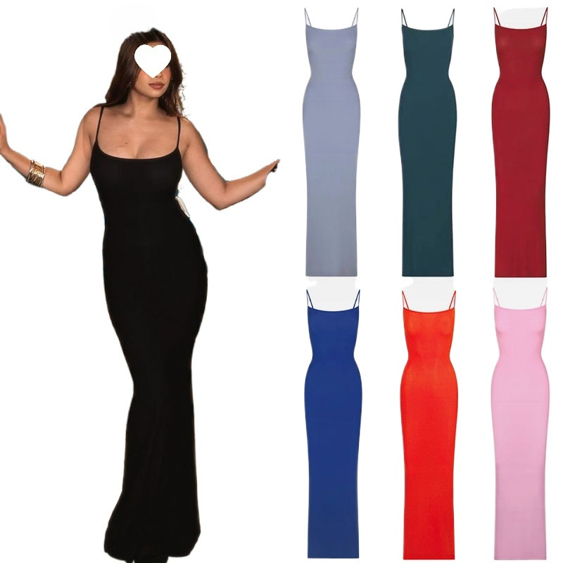 Cross-Border European and American Style Kim Kardashian Style New Dress, Yi Mengling Same Style Spaghetti Strap Long Dress