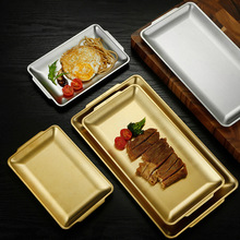 304不锈钢镀金韩式烤肉盘长方形盘烧烤寿司盘料理自助餐方盘托盘
