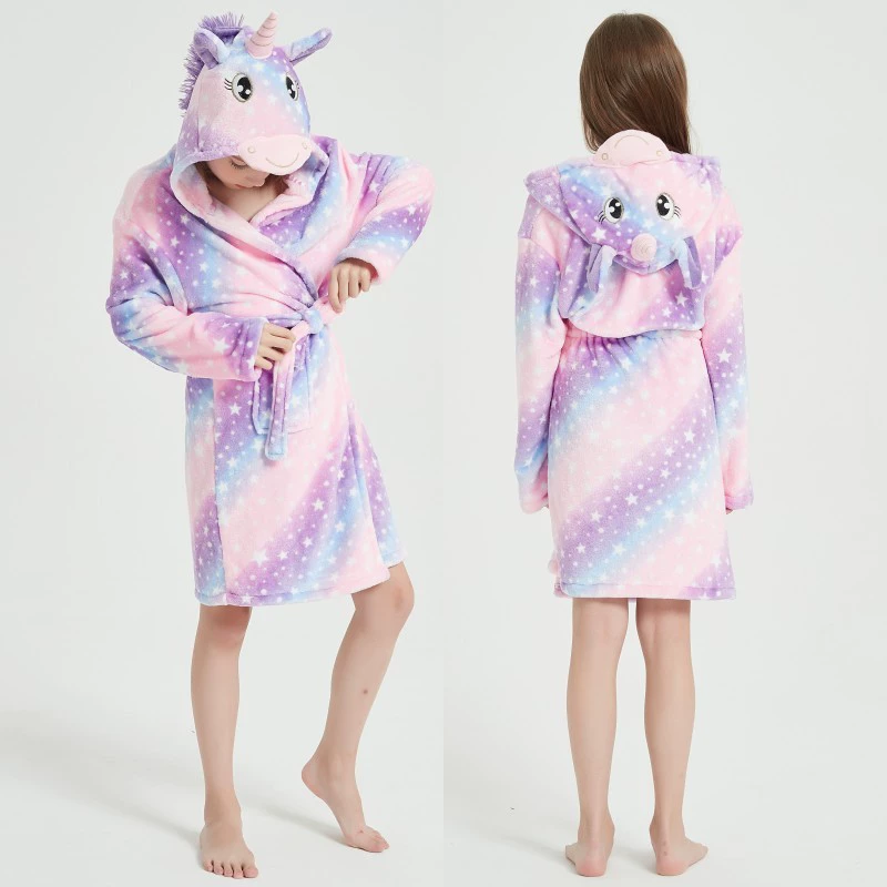 Rainbow children's flannel bathrobe, cartoon pijama