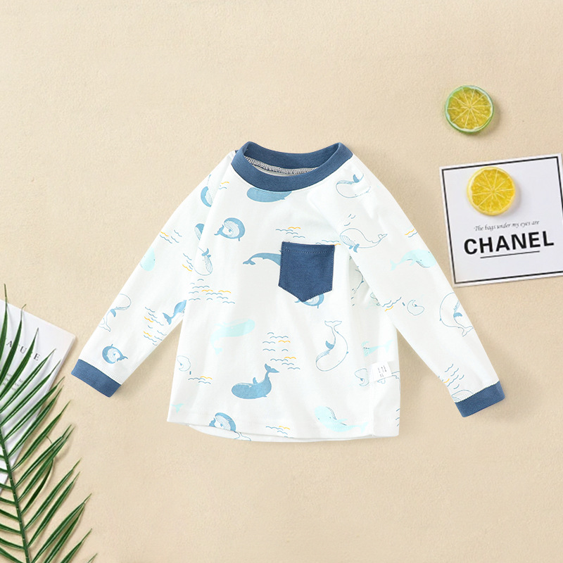 Newborn Baby Autumn Clothes Single-Piece Top Cotton Long-Sleeved T-Shirt Spring and Autumn Newborn Underwear Boneless Boys