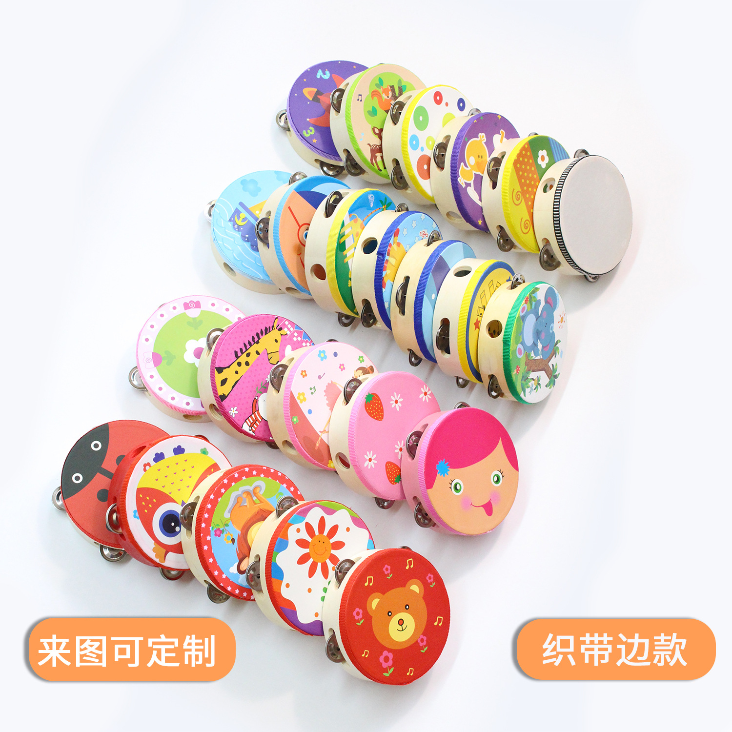 Pandereta de madera Orff Instrumentos musicales Kindergarten Educación temprana Música y accesorios de baile Tambores de mano Tambores de palmaditas al por mayor