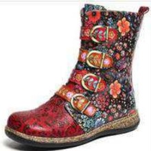 外贸2020年新款大码马丁靴女亚马逊绣花民族风热款短靴平底骑士靴