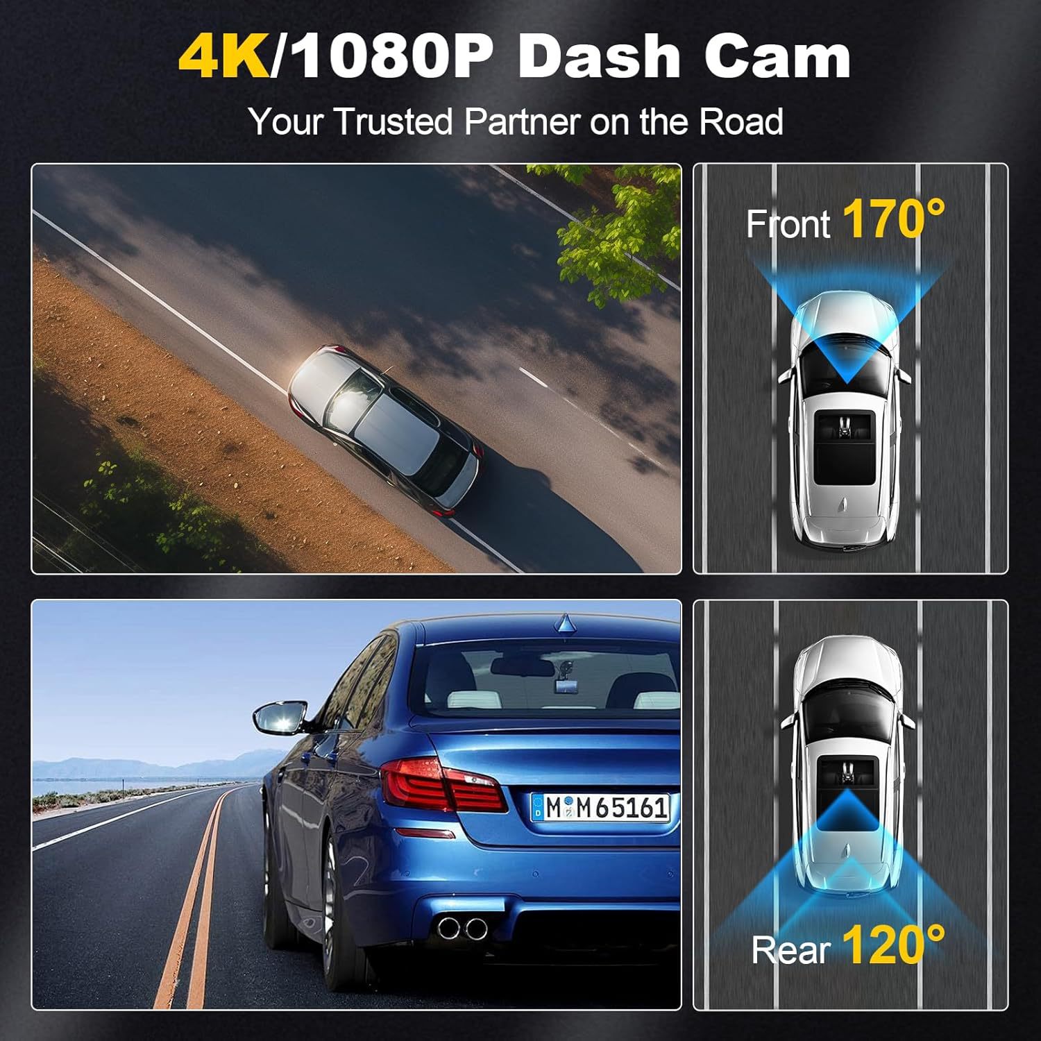 4K Dual-Recording Wifi Private Model Dual-Lens High-Definition Dash Cam with Multiple Languages and Dual Recording for Front and Rear, Universal Model