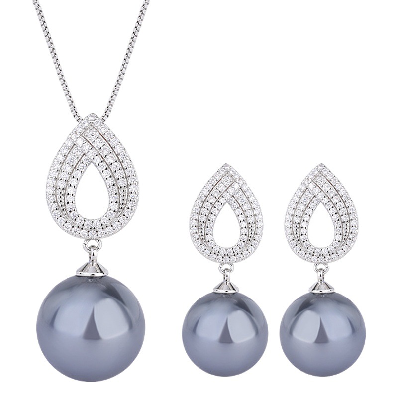 Zhuang Sheng joyería de cobre inferior chapado en oro con incrustaciones de perlas de moda coreana gris perla traje 14mm al por mayor