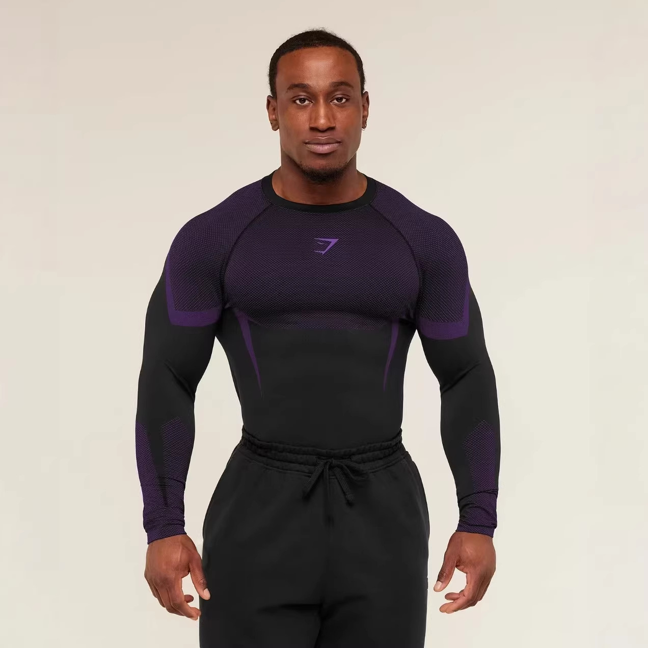 Gymshark Fitness Tops Men's Cross-Border Popular Bodysuit Men's Running Training Long-Sleeved T-Shirt Muscle Shark