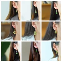 S925 Серебряная инкрустированная Hutian Jade яичная лапша капли воды 10 мм одиночные серьги