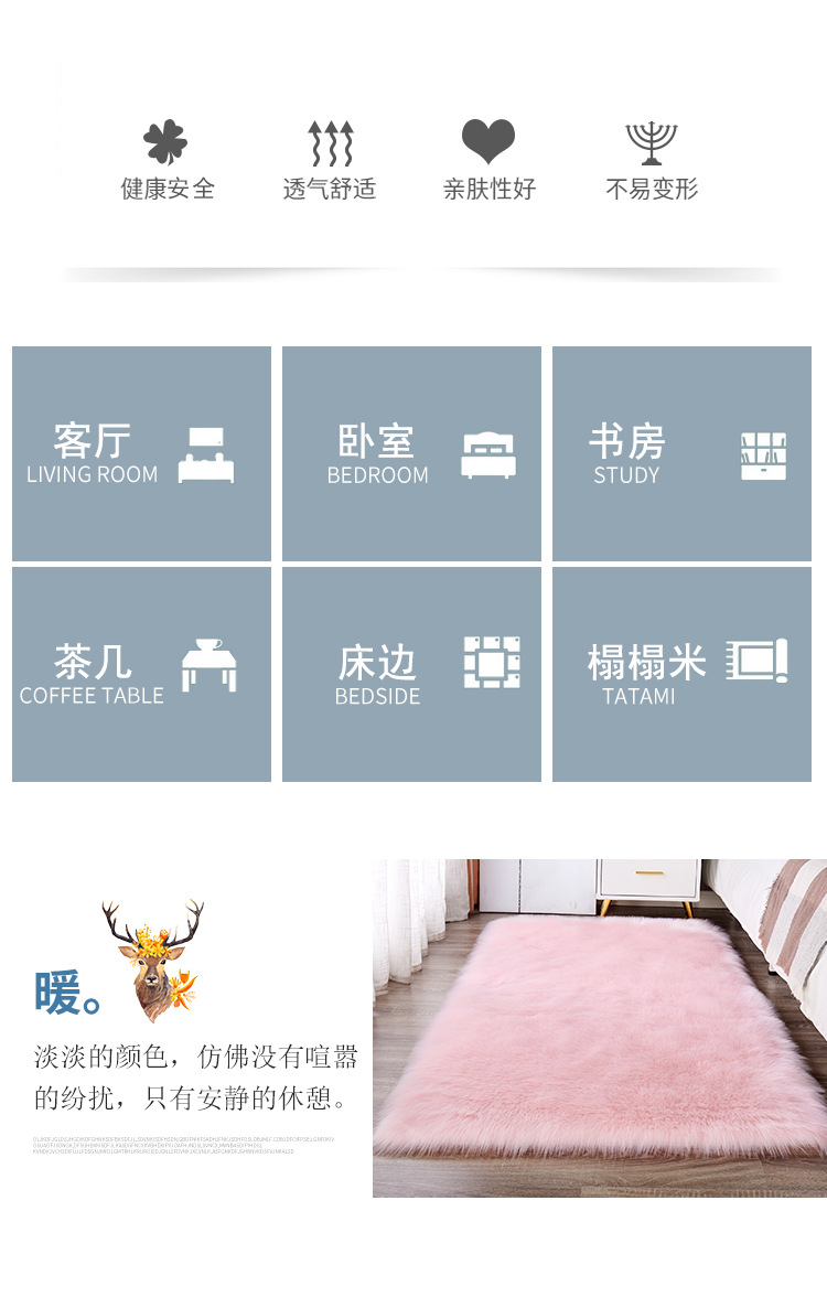 Long Plush Carpet in Orange Color for Bedroom, Bedside Rug, Living Room Coffee Table Mat, Floor Mat, and Window Decoration