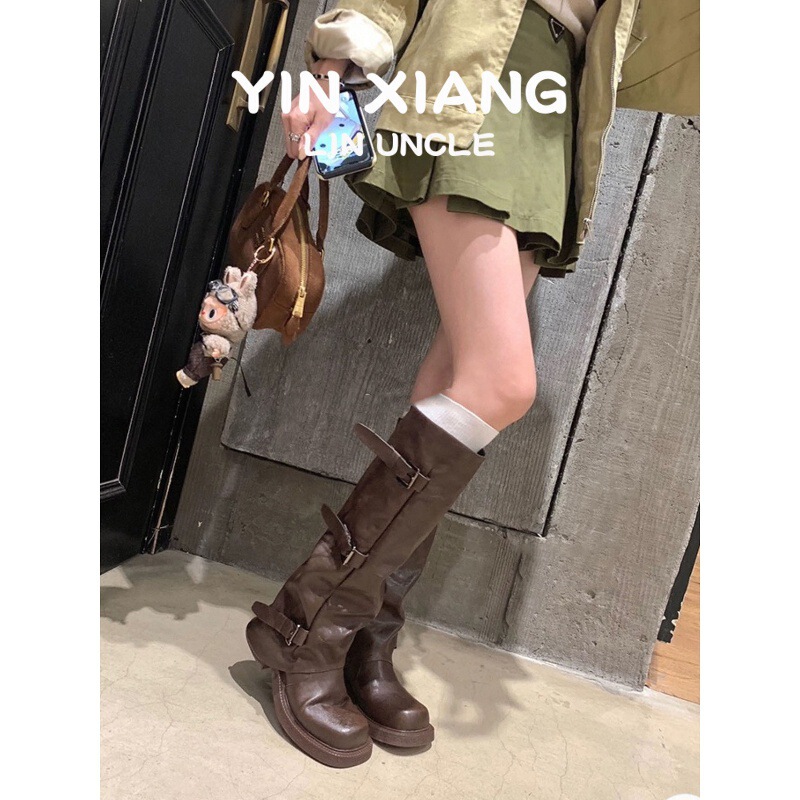 牛皮版废土风美拉德夏天靴子女新疆厚底裤管靴女褶皱短筒堆堆长靴|undefined