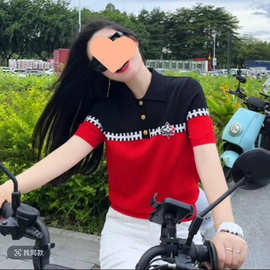 2025夏季新款深圳南油高端黑红小毛驴拼接休闲POLO衫洋气减龄