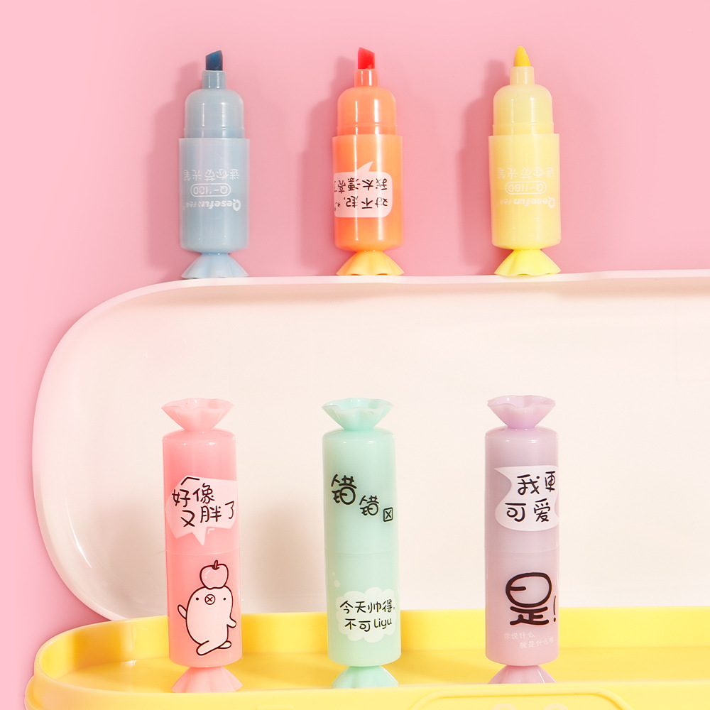 Resaltador Mini Candy Resaltador Pintura de color Bolígrafo clave Bolígrafo Marcación Bolígrafo de graffiti de cuenta manual Bolígrafo de color Juego de 6 colores