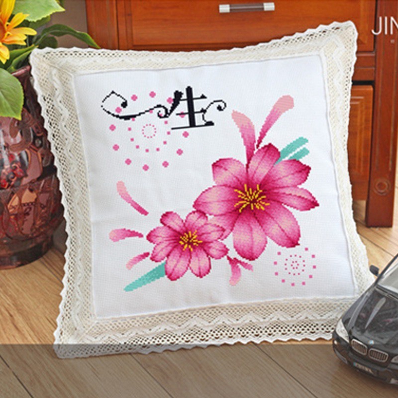 Bordado DIY punto de cruz almohada hecha a mano sala de estar almohada cojín de la boda Lu Bordado pareja de dibujos animados impreso almohada Coche