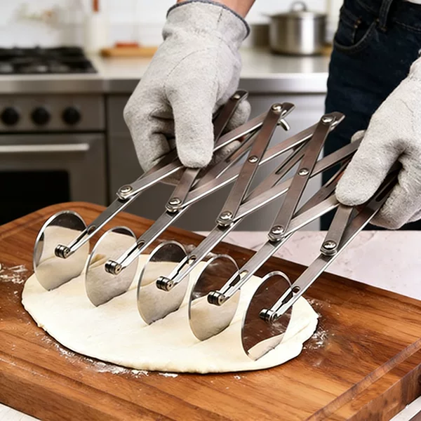 Cross-Border New Product Stainless Steel Pizza Cutter, Retractable Multi-Wheel Dough Cutter, Roller Cutter, Multifunctional Cake Slicer