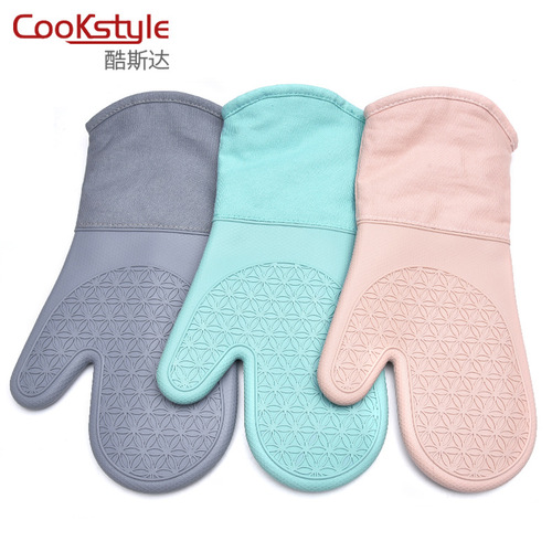 Cross-border exclusive silicone baking gloves with cotton insulation, five-finger gloves, oven, thickened silicone gloves, wholesale