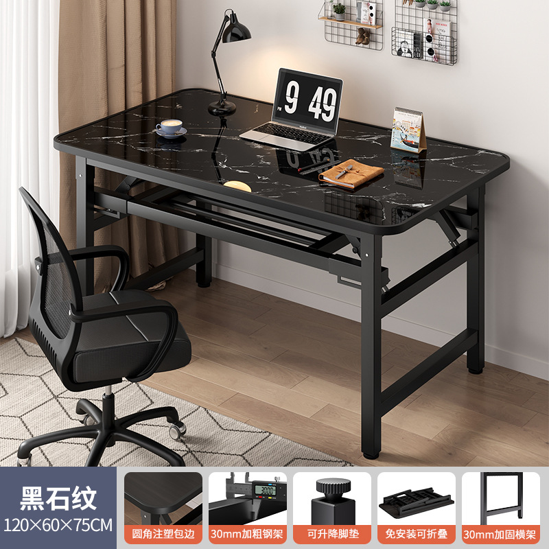 [두꺼운 테이블다리丨설치 불필요丨흔들리지 않고 안정적] 더블 레이어 - 블랙 스톤 패턴 120*60*75cm⚑✦