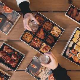 户外露营烧烤打包盒卤味熟食鸭货烤肉拼盘木盒九宫格外卖盒包装盒