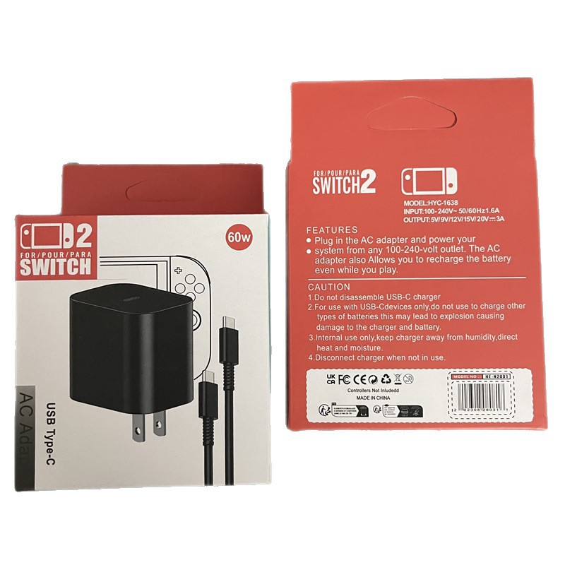 适用switch2足60W主机中性充电器 NS2电源适配器 NS2直插PD快充