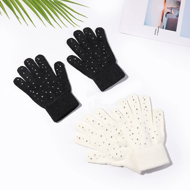 Прямо от производителя, модные перчатки с пятью пальцами и стразами в наличии, теплые вязаные перчатки с противоскользящим покрытием для катания на коньках, утолщенные, для мужчин и женщин, для защиты от холода.