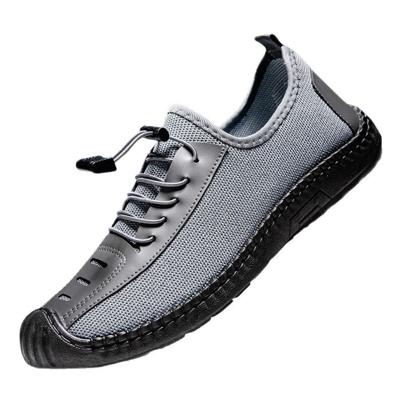 2025 verano nuevo estilo zapatos casuales de suela blanda para hombre zapatos de papá de mediana edad suela de tendón de vaca zapatos de malla tejidos transpirables perezosos