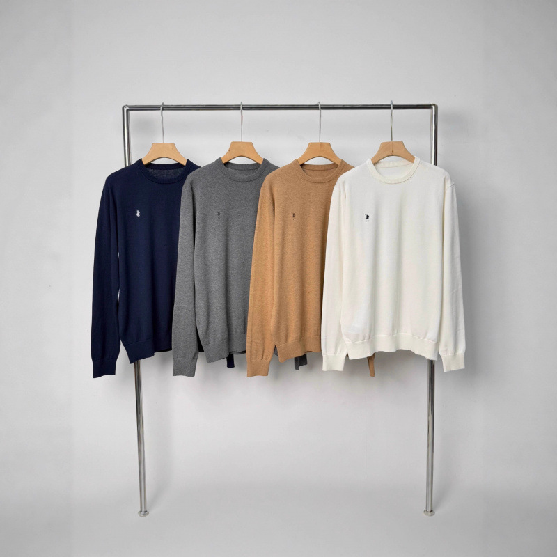 2025 New Men's Clothing Embroidered Pony Knit Wool Crew Neck Base Shirt Merino Wool Fabric Size S 2025 New Men's Clothing Embroidered Pony Knit Wool Crew Neck Base Shirt Merino Wool Fabric Size S