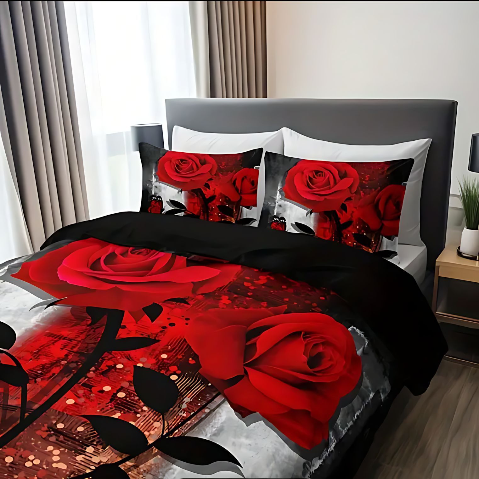 TEMU / JIT transfronterizo nuevo producto ligero de lujo suave y cómodo rosa roja impresión digital set fuente fabricante