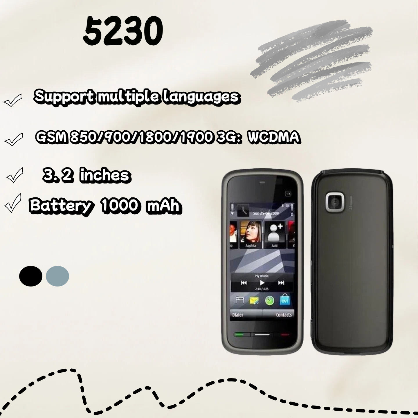 跨境手机  5230 3G联通直板非智能手机触屏老人学生按键手机