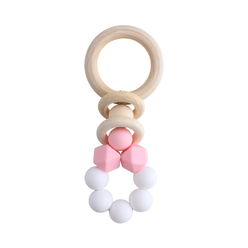 Nuevo bebé suministros DIY creativo anillo de madera teether bebé calmante silicona juguete dientes de molienda palo teether