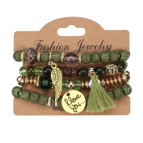 Best selling on AliExpress in Europe and the United States wing element imitation bodhi beads bohemian style multi-layered bracelet