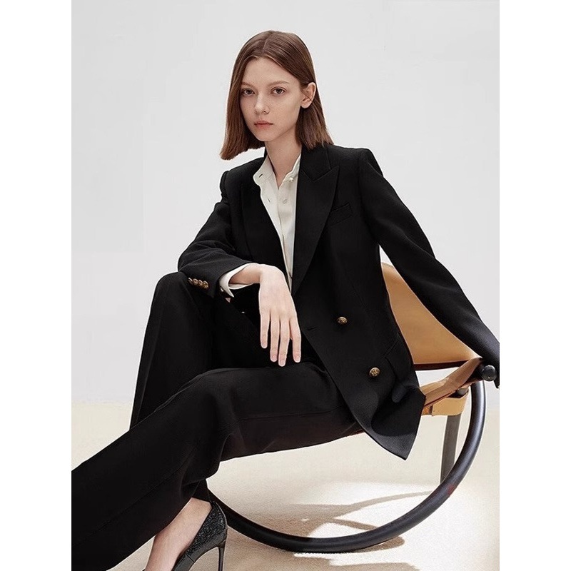 Lang Yuzi Wool High-End Slim-Fit Black Professional Formal Suit Jacket 2026 Spring New Women's Suit