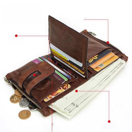 Men's Wallet RFID Leather Wallet Casual Fashion Double Zipper Multi Card Slot Retro Handbag Pocket Money Wallet for Men