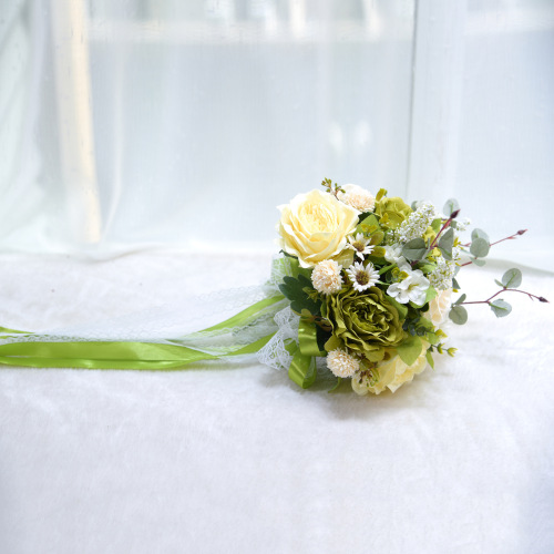 Eternal Angel 944 green long streamer bouquet, simulated silk series, bride and groom bouquet