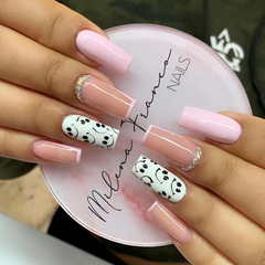 Wholesale Long and Medium Length Diamond Accents Nail Art Sticker with Pastel Pink French Edge Smiling Face Glitter Diamond Nail Stylers