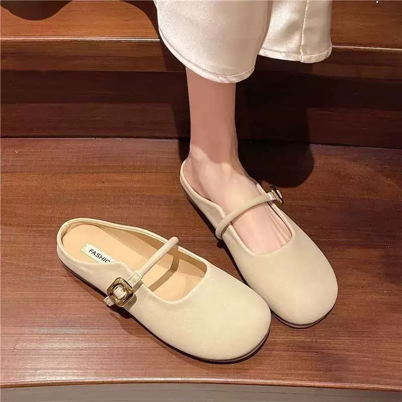 Baotou half slippers for women in spring wear 2025 new flat-soled lazy casual versatile retro gentle fairy wind and smooth