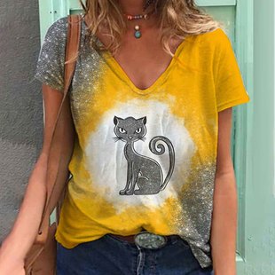 Supply factory cross-border foreign trade 3D full body color printing V-neck T-shirt Amazon independent station short sleeve foreign trade factory delivery