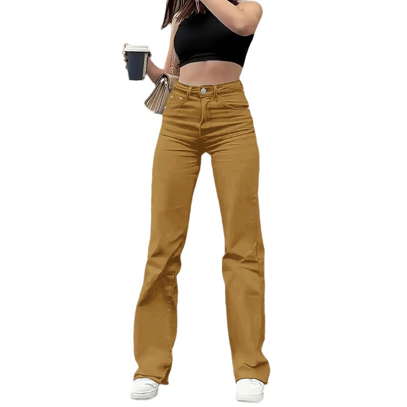 Cross-border AliExpress best-selling women's straight-leg khaki fashion versatile ultra-soft fabric stretch jeans Cross-border AliExpress best-selling women's straight-leg khaki fashion versatile ultra-soft fabric stretch jeans