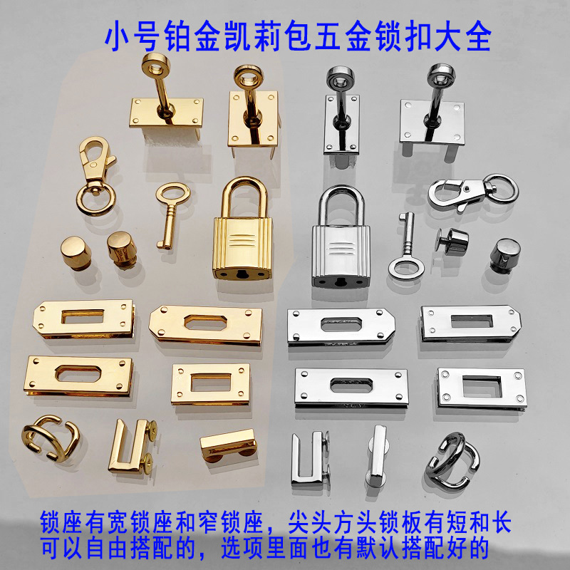 Accesorios metálicos rectangulares de placa de bloqueo doble D gancho de tornillo de bloqueo arco pequeño platino Kelly bolso de mujer tornillo de clavo